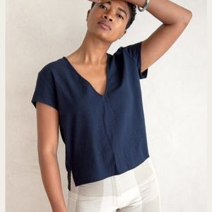 Ali Golden Silk Linen V-neck Top Size M